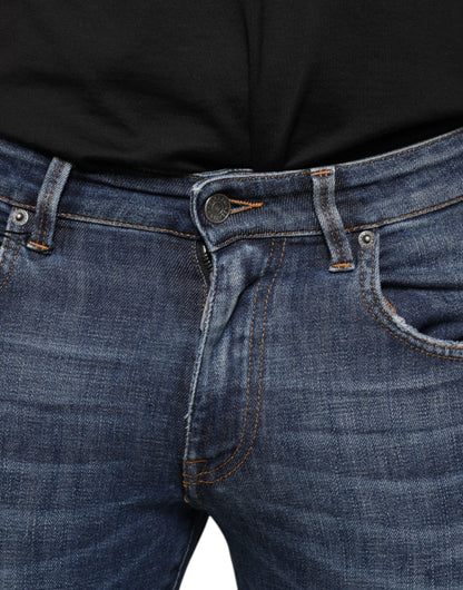 Dolce &amp; Gabbana Dark Blue Washed Cotton Skinny Denim Jeans