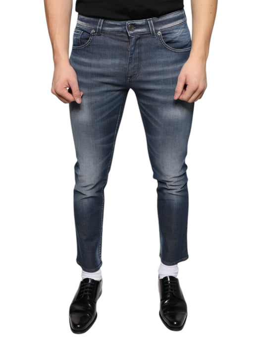 Dolce &amp; Gabbana Dark Blue Washed Cotton Skinny Denim Jeans