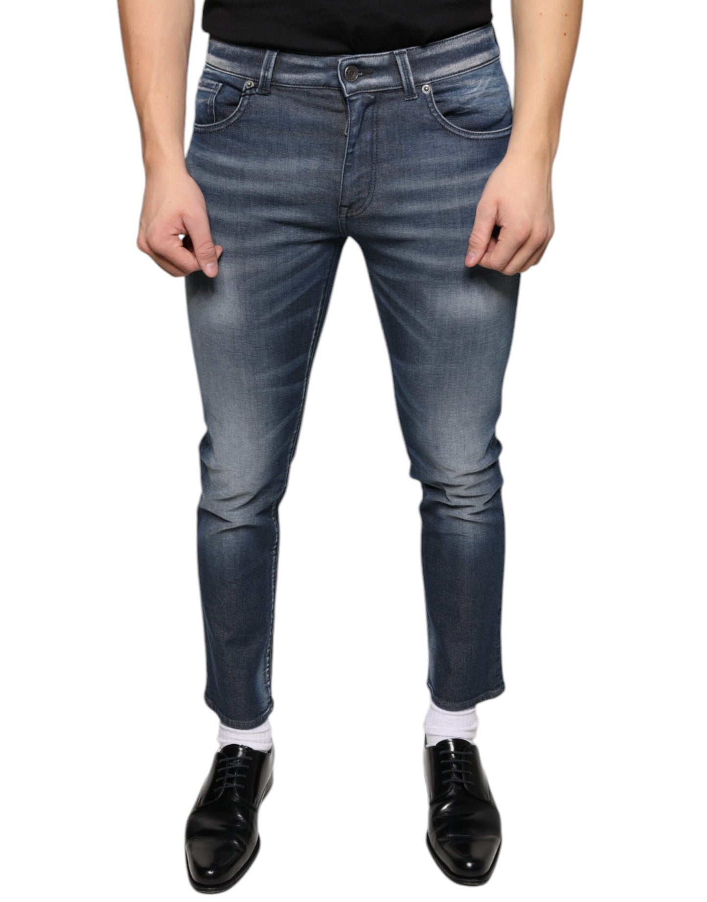 Dolce &amp; Gabbana Dark Blue Washed Cotton Skinny Denim Jeans