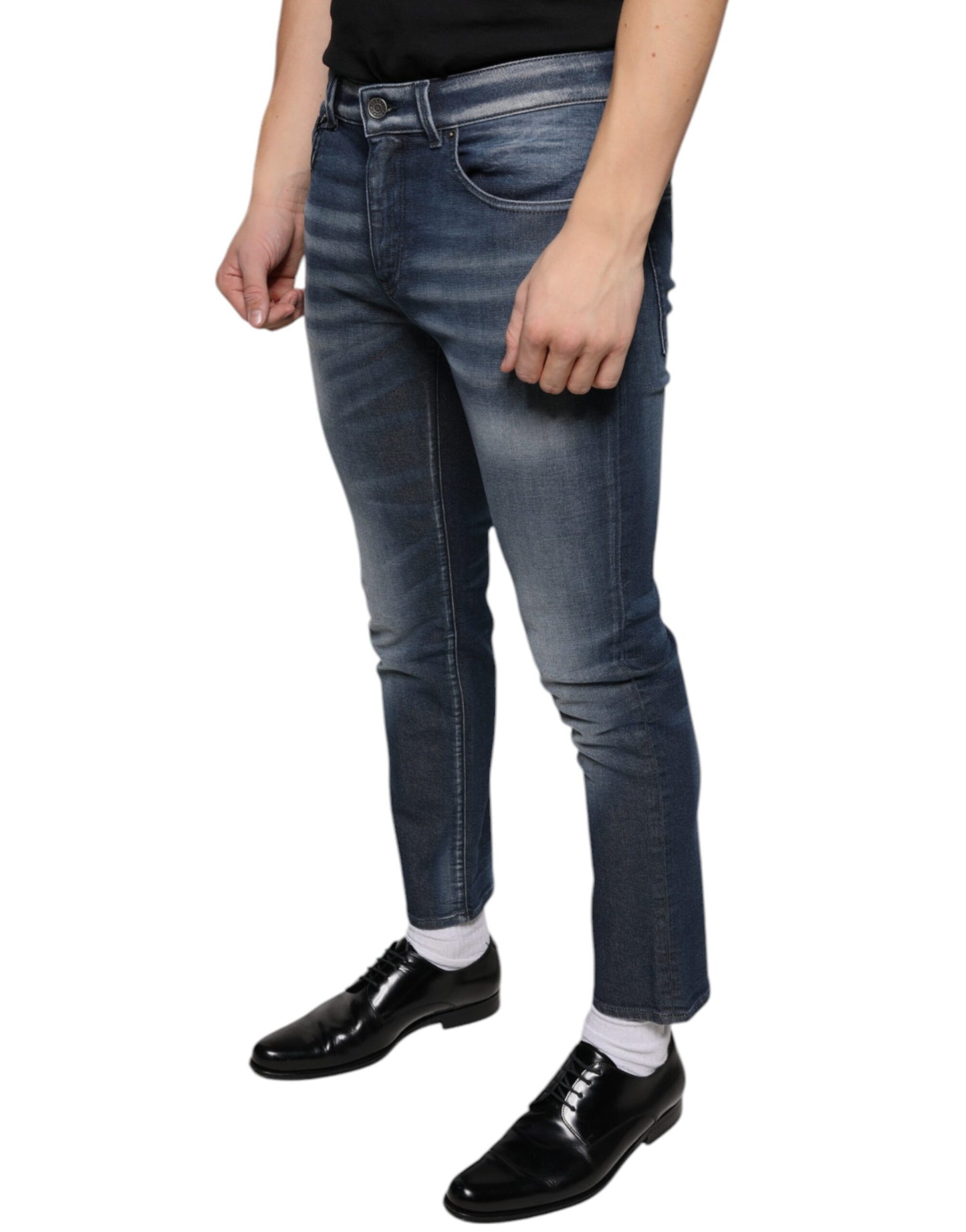 Dolce &amp; Gabbana Dark Blue Washed Cotton Skinny Denim Jeans