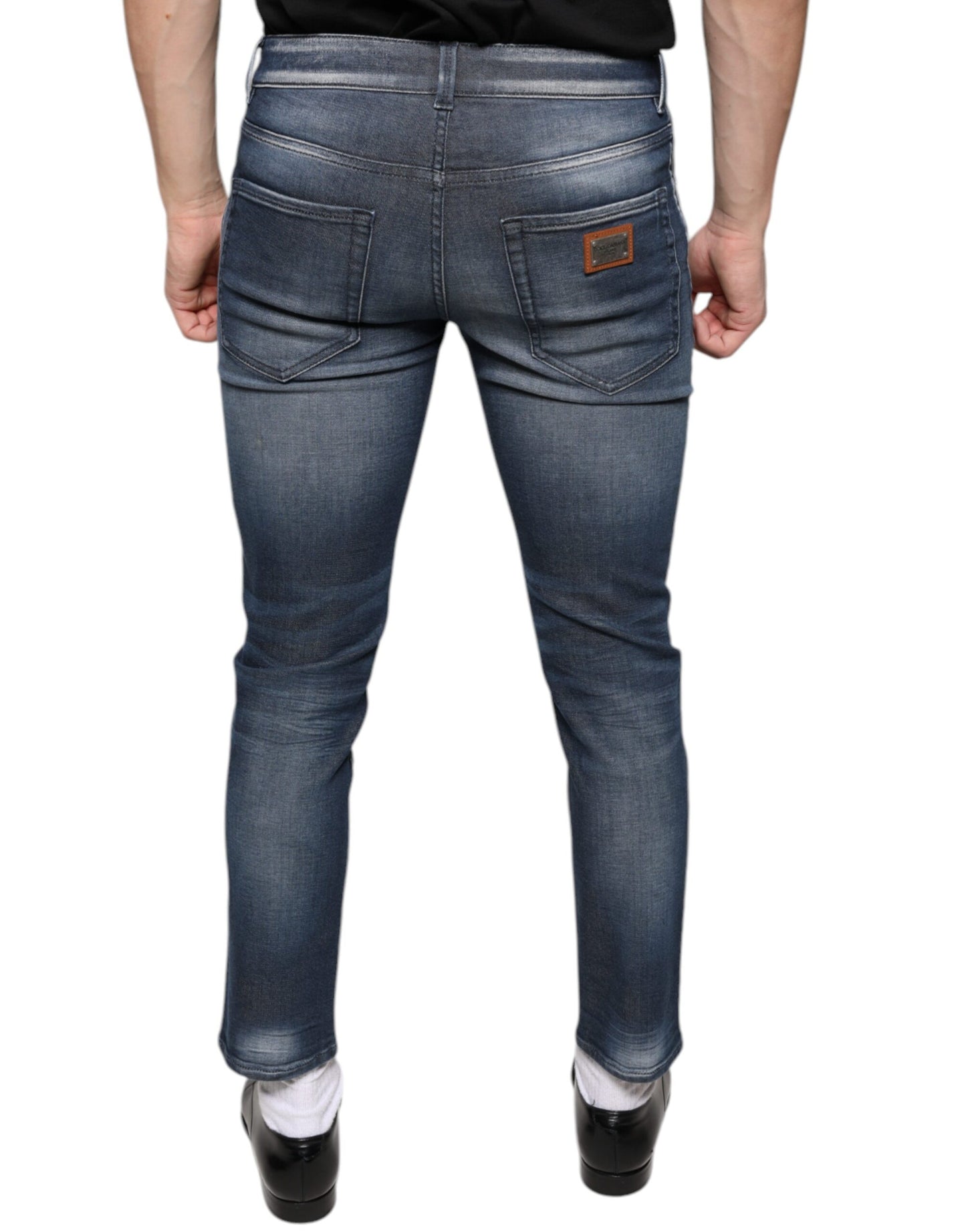 Dolce &amp; Gabbana Dark Blue Washed Cotton Skinny Denim Jeans