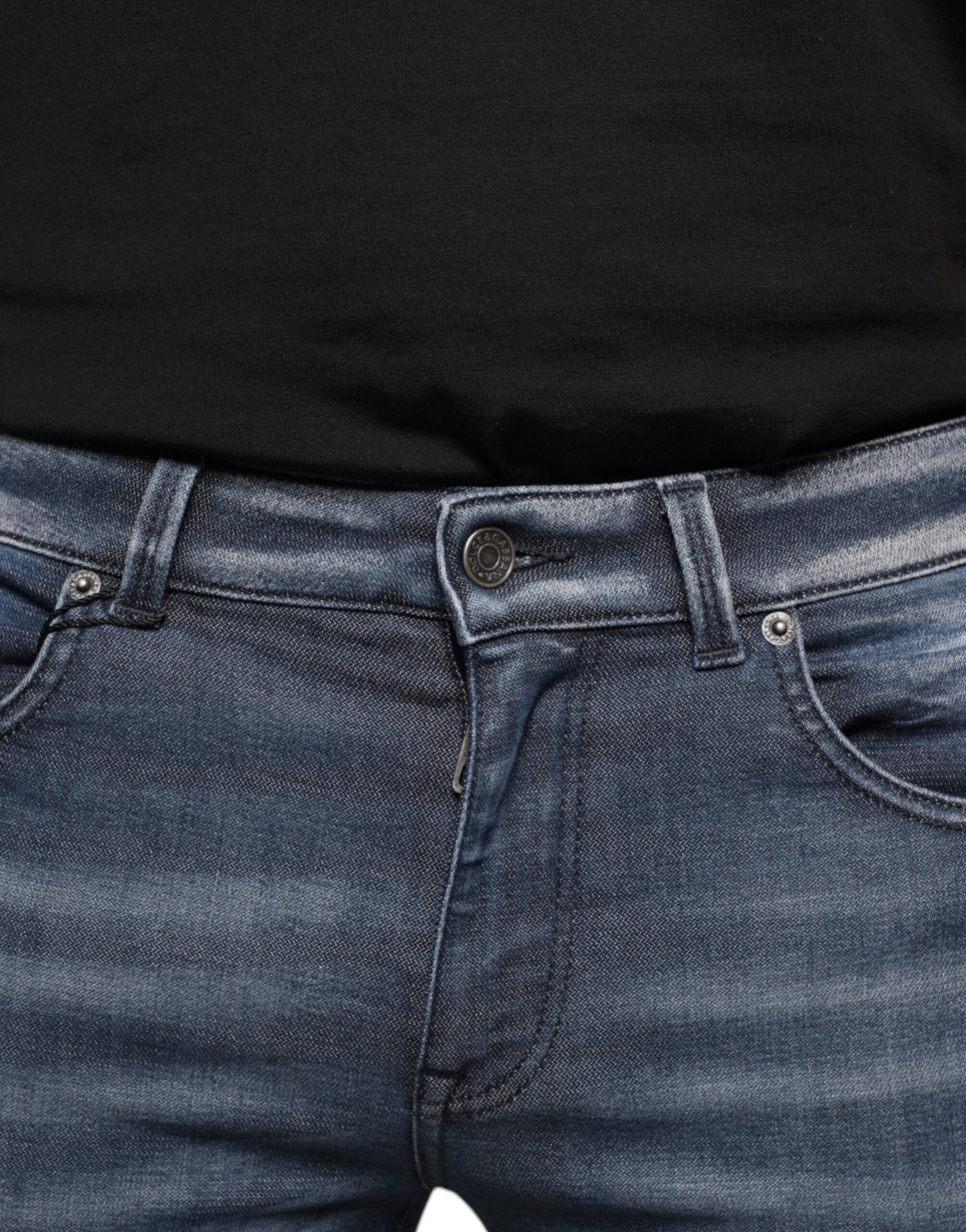Dolce &amp; Gabbana Dark Blue Washed Cotton Skinny Denim Jeans