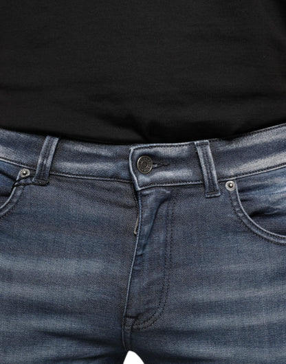 Dolce &amp; Gabbana Dark Blue Washed Cotton Skinny Denim Jeans