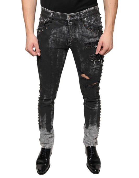 Dolce &amp; Gabbana Black Embellished Cotton Skinny Denim Jeans