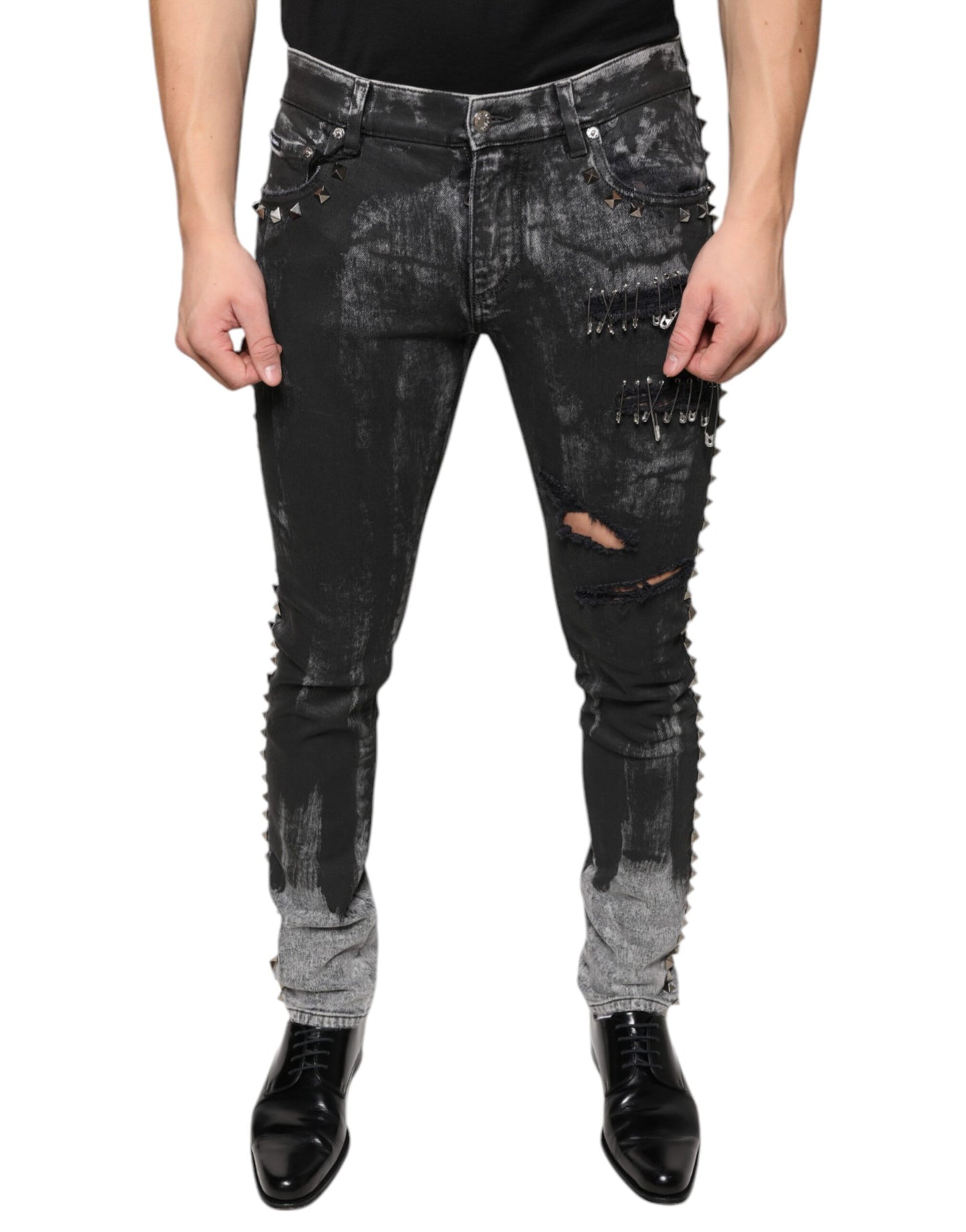 Dolce &amp; Gabbana Black Embellished Cotton Skinny Denim Jeans