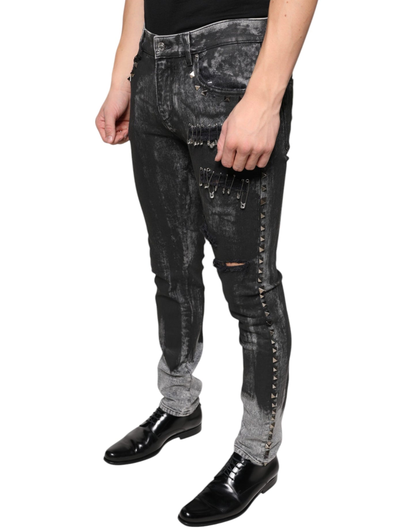 Dolce &amp; Gabbana Black Embellished Cotton Skinny Denim Jeans