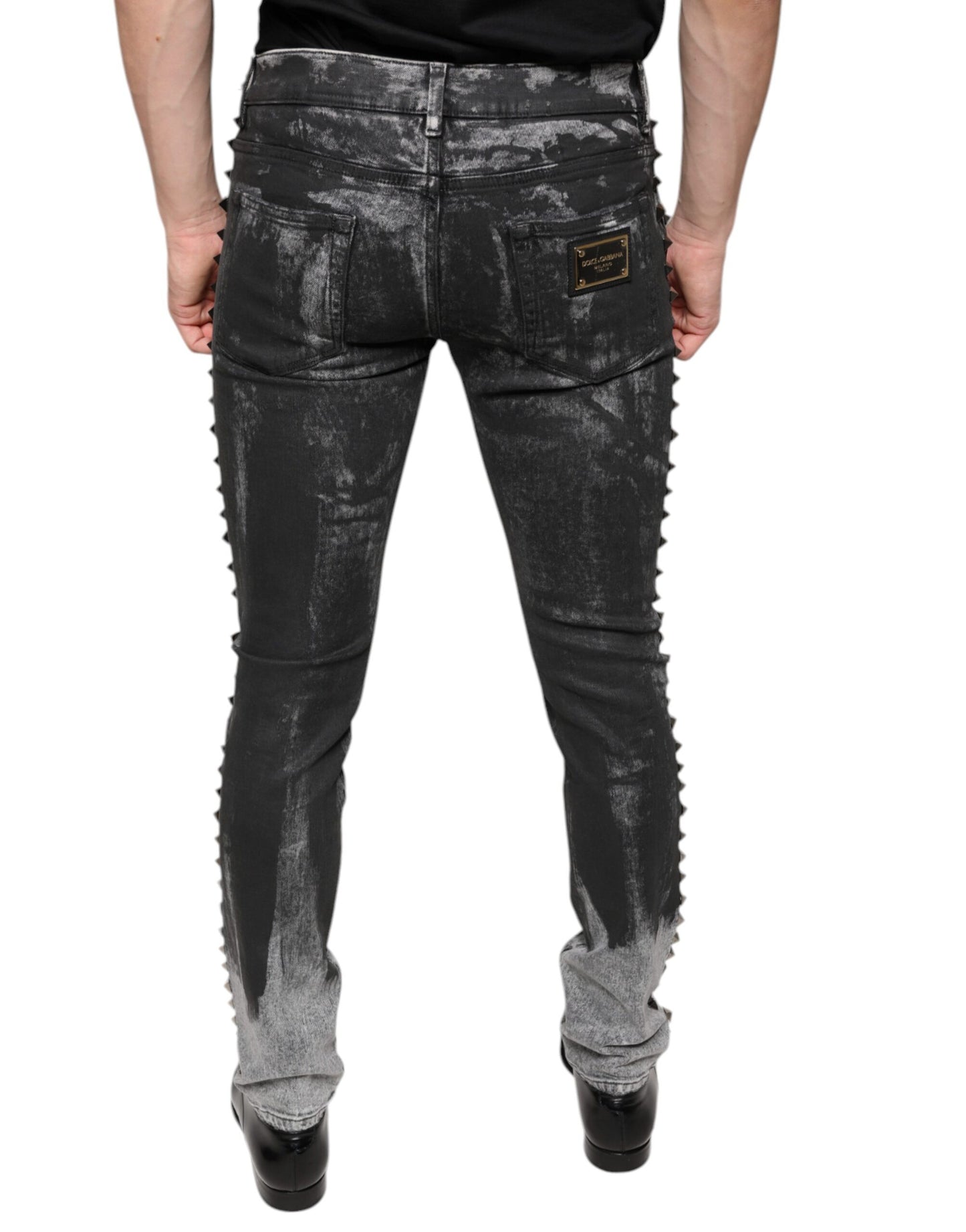 Dolce &amp; Gabbana Black Embellished Cotton Skinny Denim Jeans