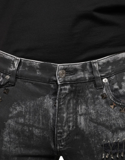 Dolce &amp; Gabbana Black Embellished Cotton Skinny Denim Jeans