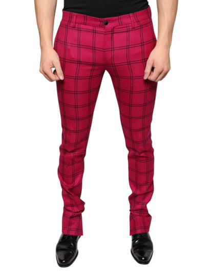 Dolce &amp; Gabbana Pink Checkered Wool Skinny Pants