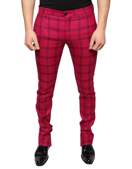 Dolce &amp; Gabbana Pink Checkered Wool Skinny Pants