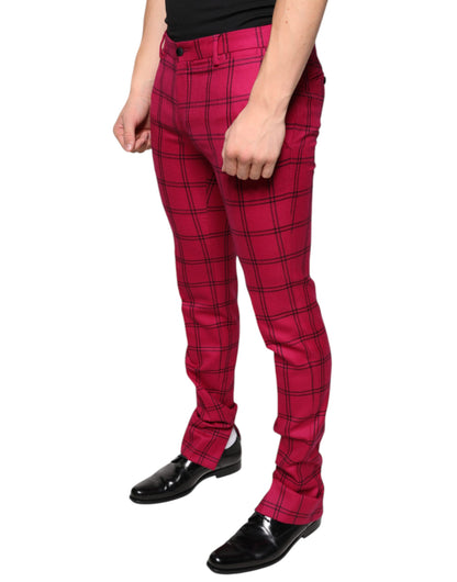 Dolce &amp; Gabbana Pink Checkered Wool Skinny Pants