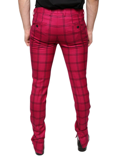 Dolce &amp; Gabbana Pink Checkered Wool Skinny Pants