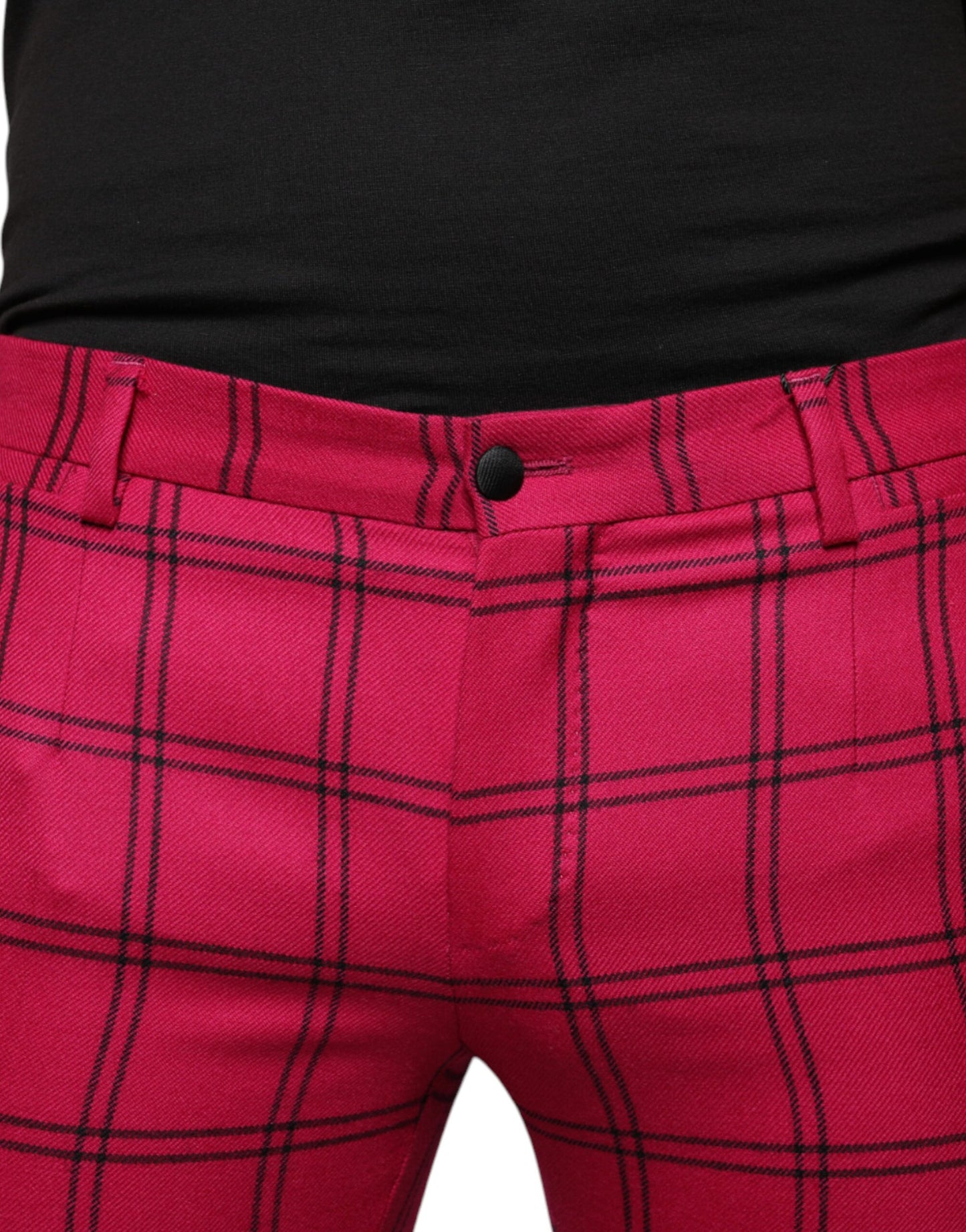 Dolce &amp; Gabbana Pink Checkered Wool Skinny Pants