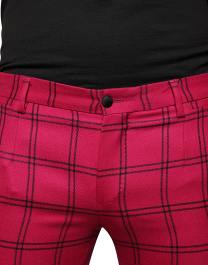 Dolce &amp; Gabbana Pink Checkered Wool Skinny Pants