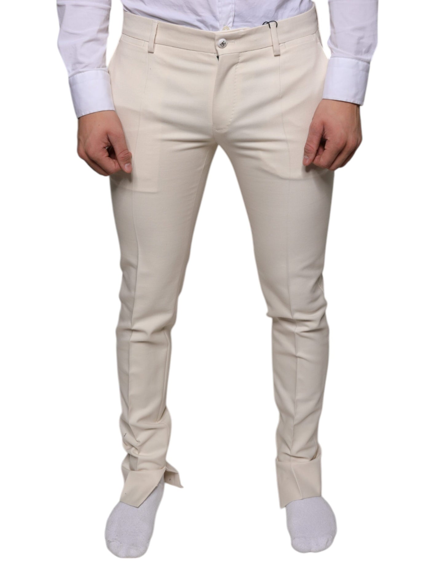 Dolce &amp; Gabbana Off White Chino Wool Skinny Pants