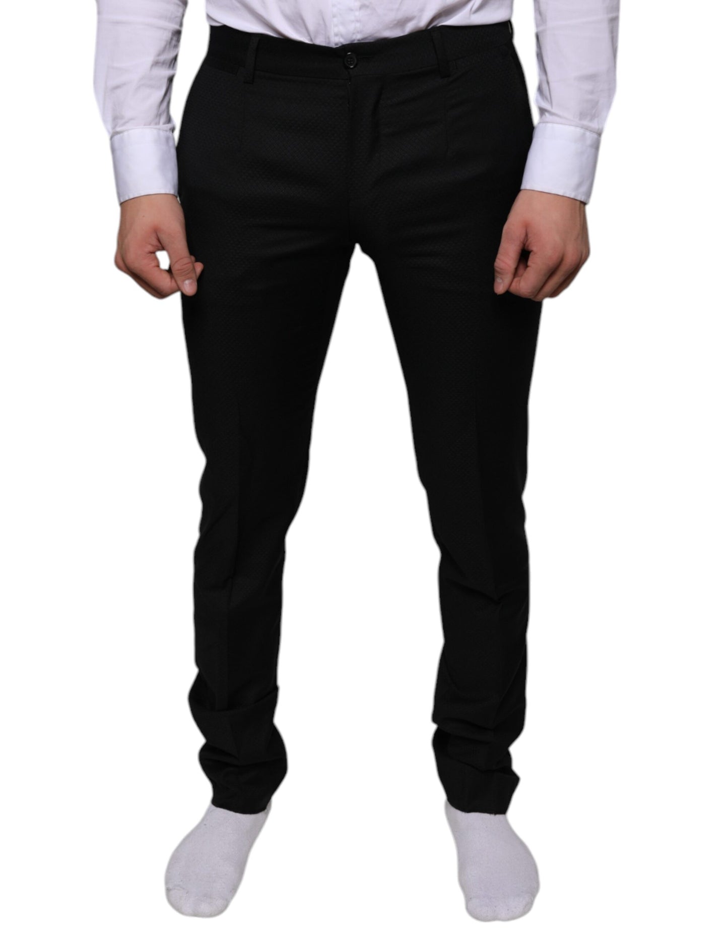 Dolce &amp; Gabbana Black Wool Skinny Dress Formal Pants