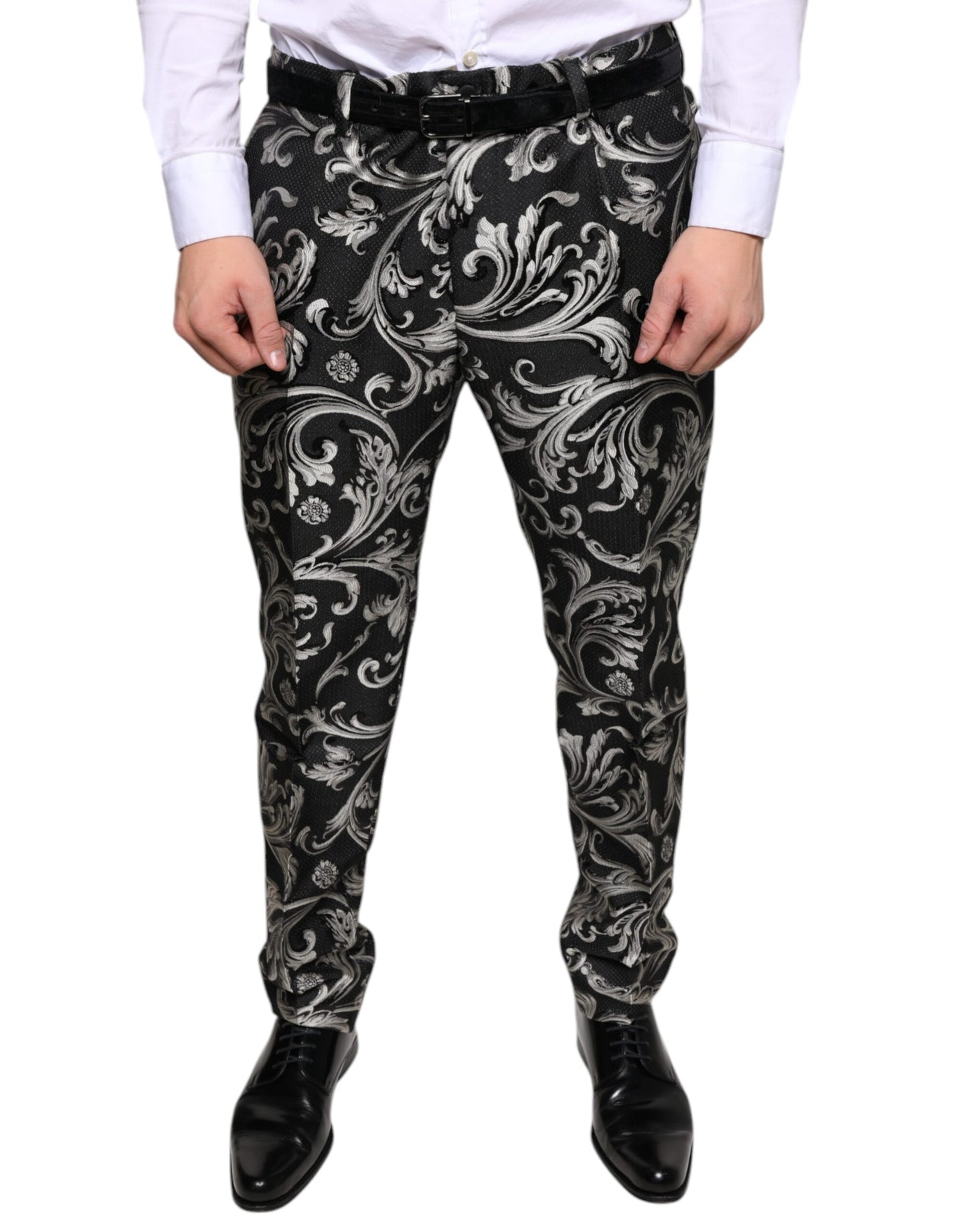 Dolce &amp; Gabbana Black Jacquard Skinny Dress Pants