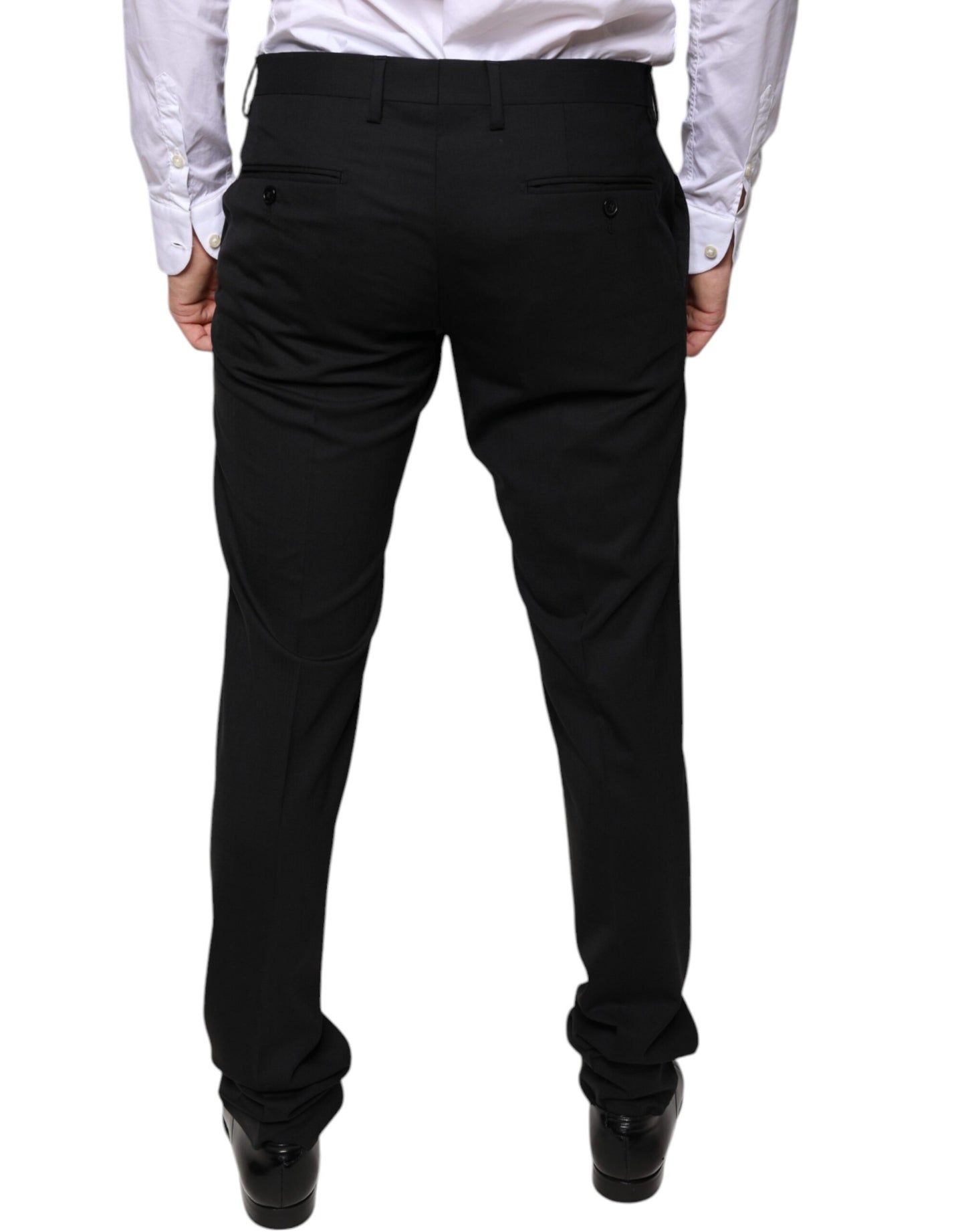 Dolce &amp; Gabbana Black Wool Skinny Dress Formal Pants