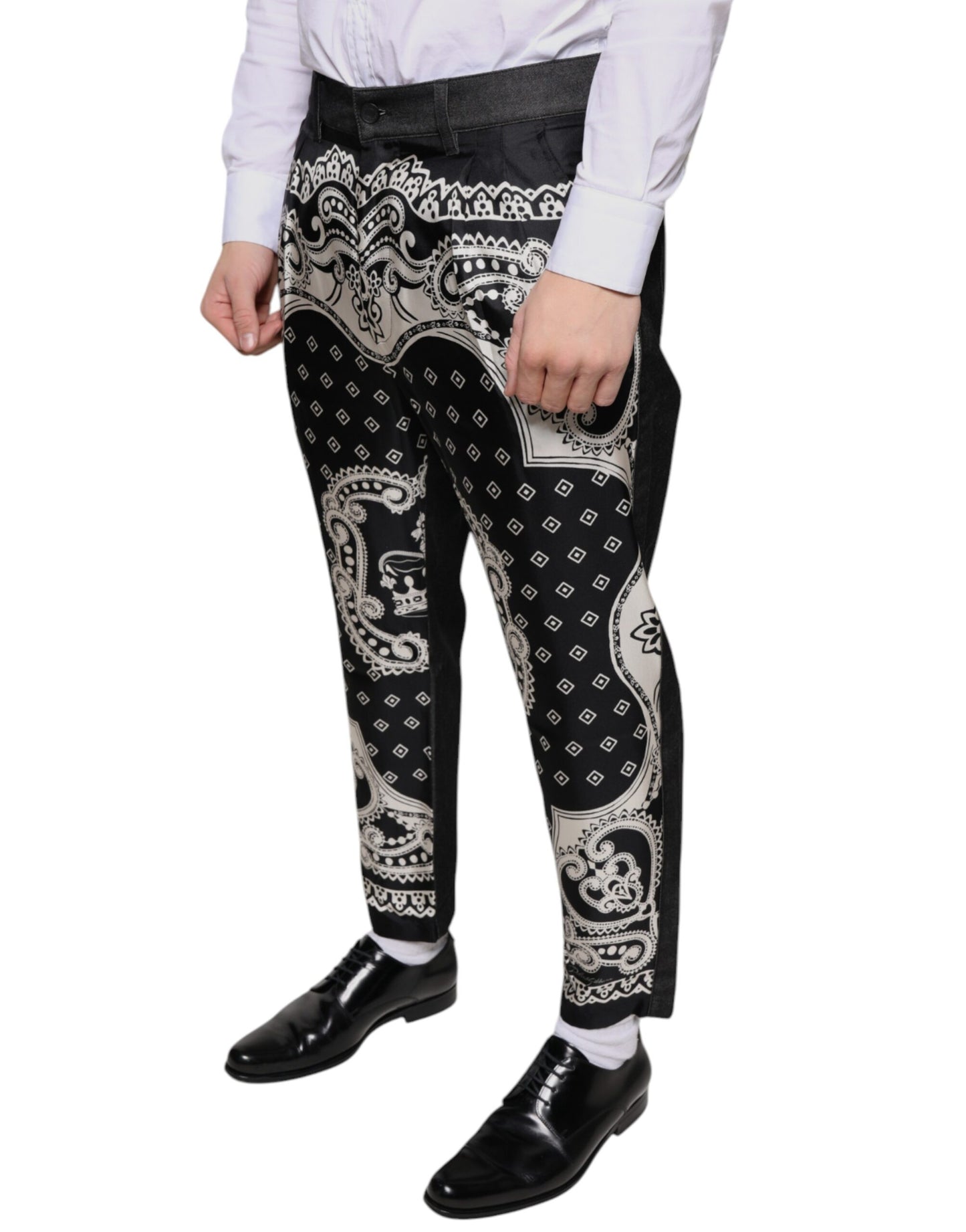Dolce &amp; Gabbana Black Bandana Silk Dress Pants