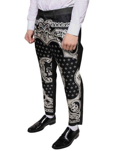 Dolce &amp; Gabbana Black Bandana Silk Dress Pants
