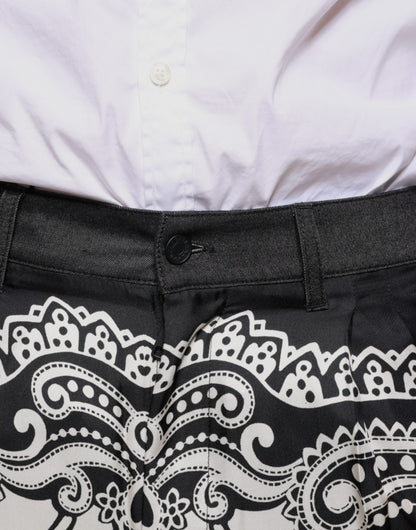 Dolce &amp; Gabbana Black Bandana Silk Dress Pants