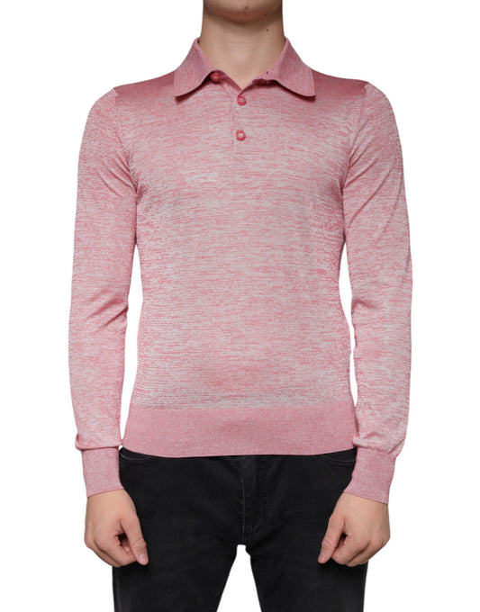 Dolce &amp; Gabbana Pink Polyester Long Sleeve Men Polo T-shirt