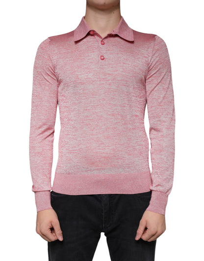 Dolce &amp; Gabbana Pink Polyester Long Sleeve Men Polo T-shirt