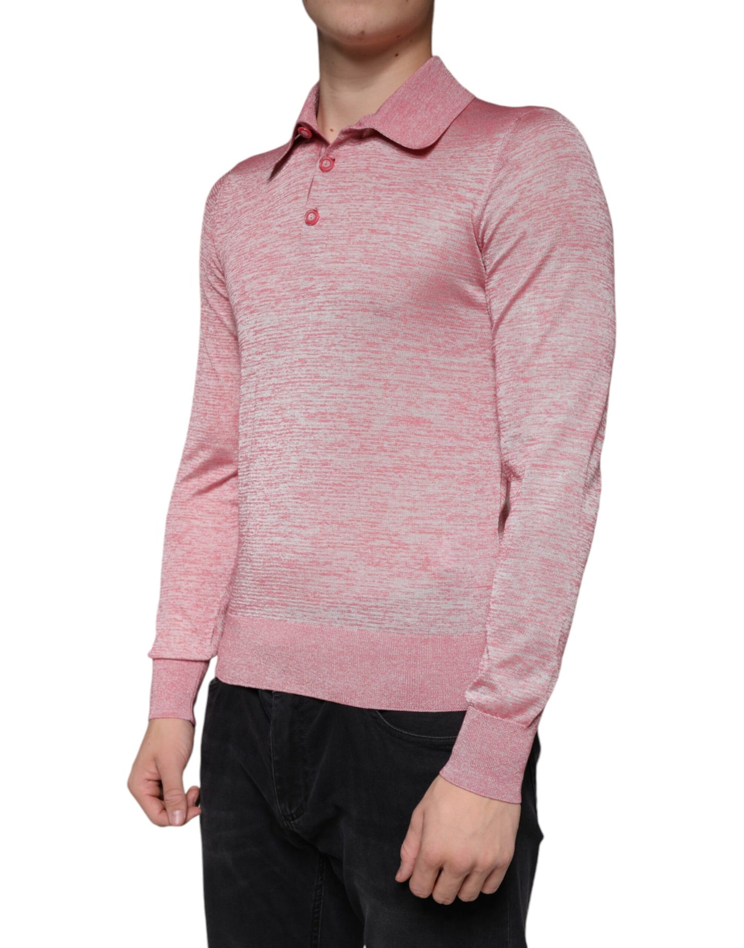 Dolce &amp; Gabbana Pink Polyester Long Sleeve Men Polo T-shirt