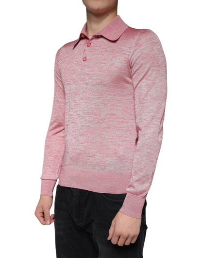 Dolce &amp; Gabbana Pink Polyester Long Sleeve Men Polo T-shirt