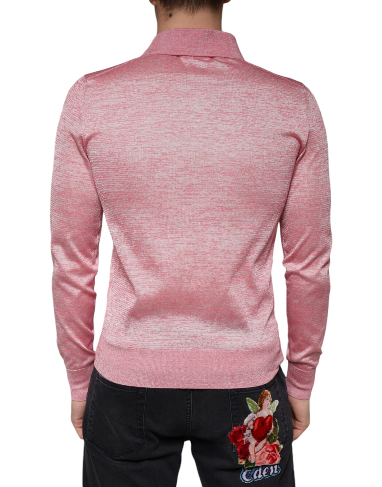 Dolce &amp; Gabbana Pink Polyester Long Sleeve Men Polo T-shirt