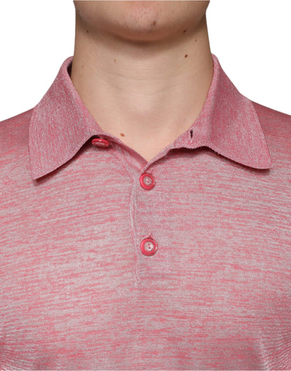 Dolce &amp; Gabbana Pink Polyester Long Sleeve Men Polo T-shirt