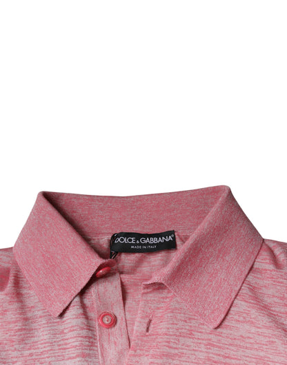 Dolce &amp; Gabbana Pink Polyester Long Sleeve Men Polo T-shirt