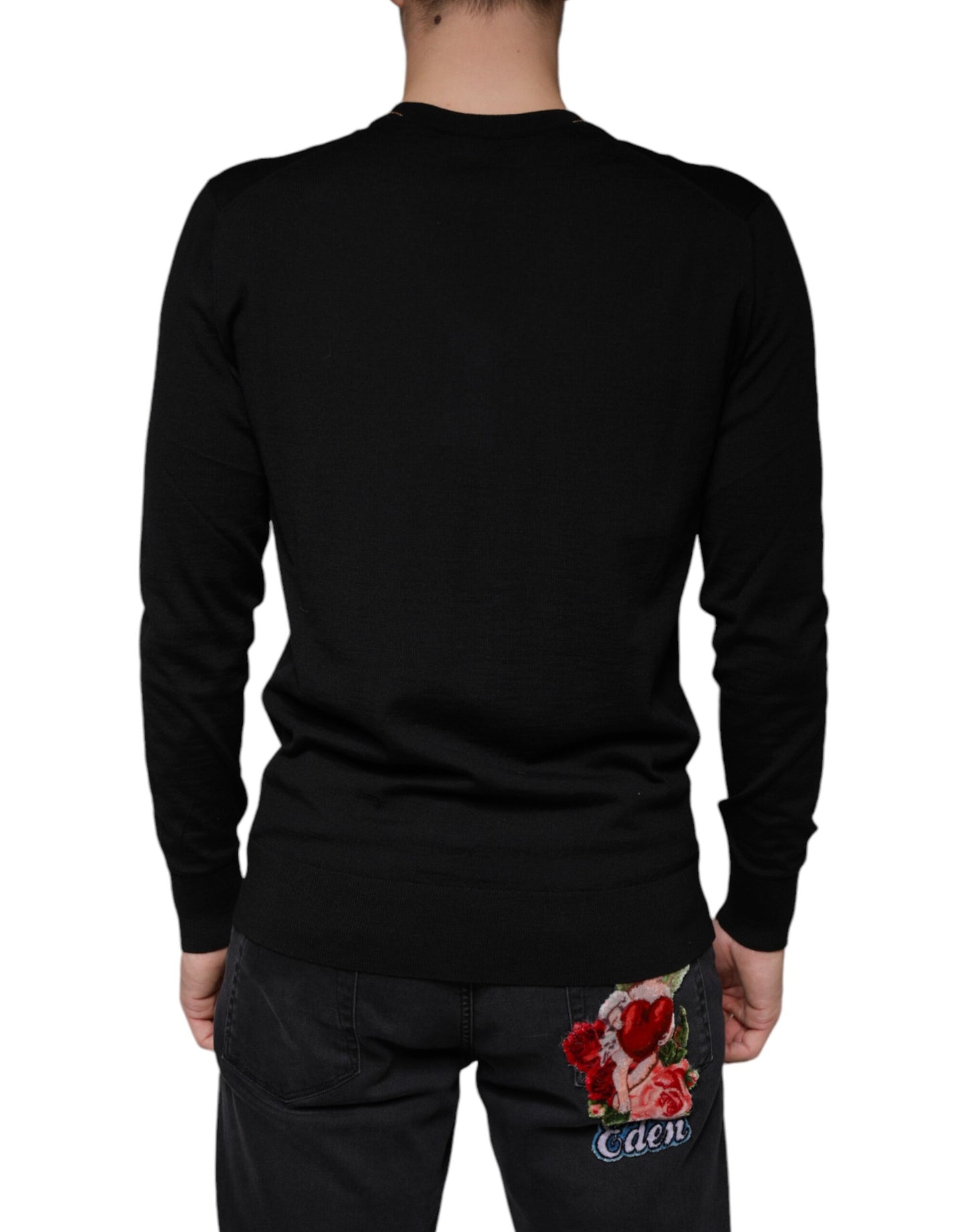 Dolce &amp; Gabbana Black Embellished V-neck Pullover Sweater
