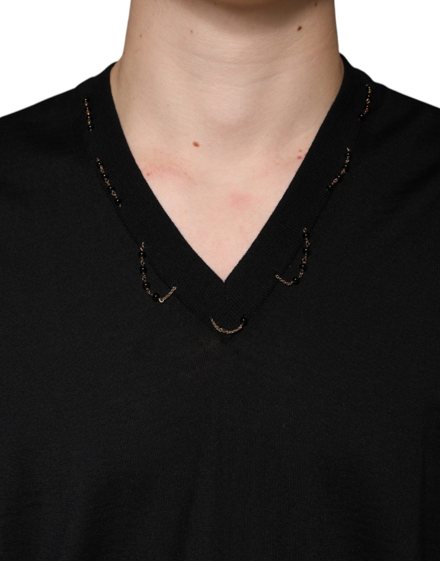 Dolce &amp; Gabbana Black Embellished V-neck Pullover Sweater