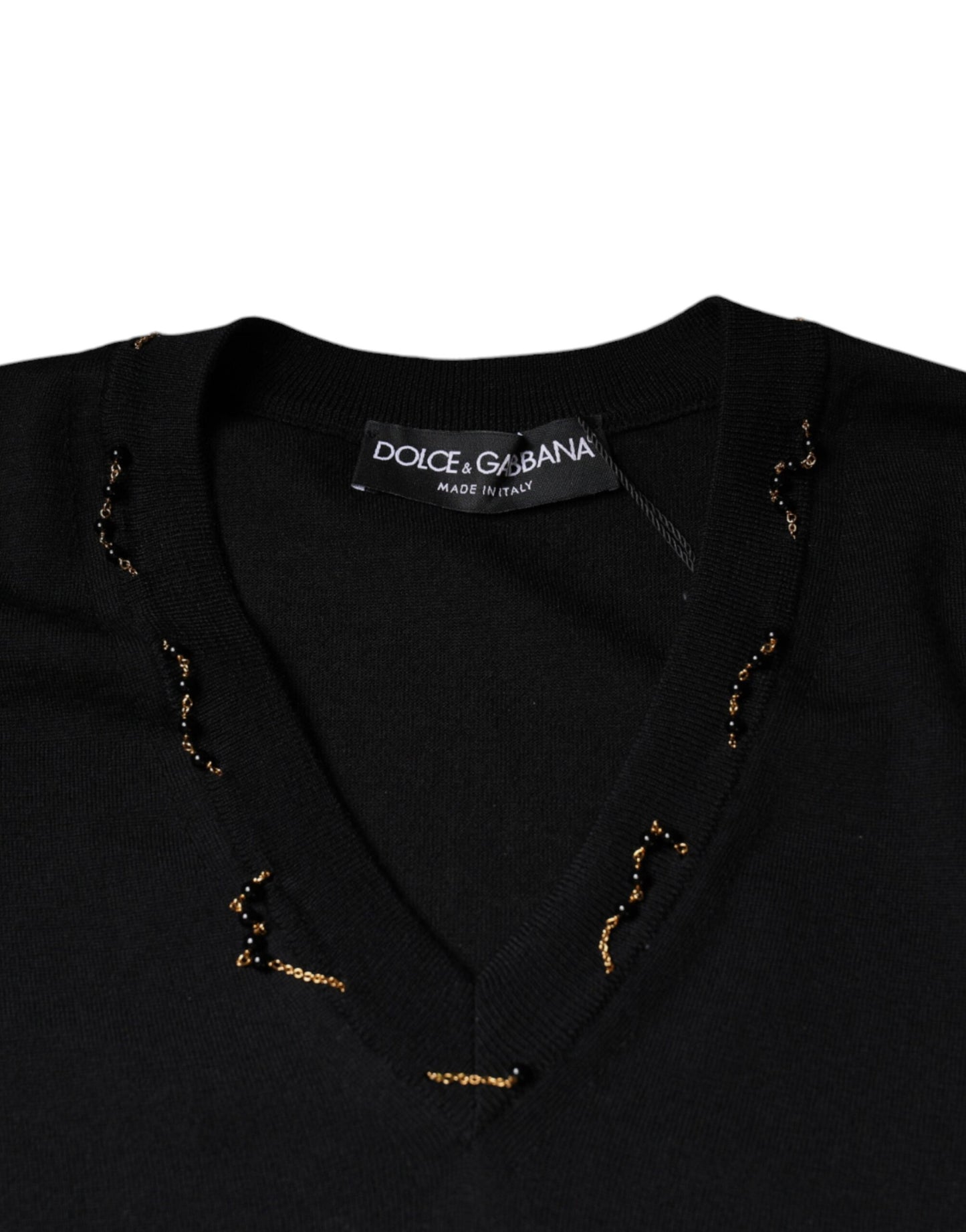 Dolce &amp; Gabbana Black Embellished V-neck Pullover Sweater