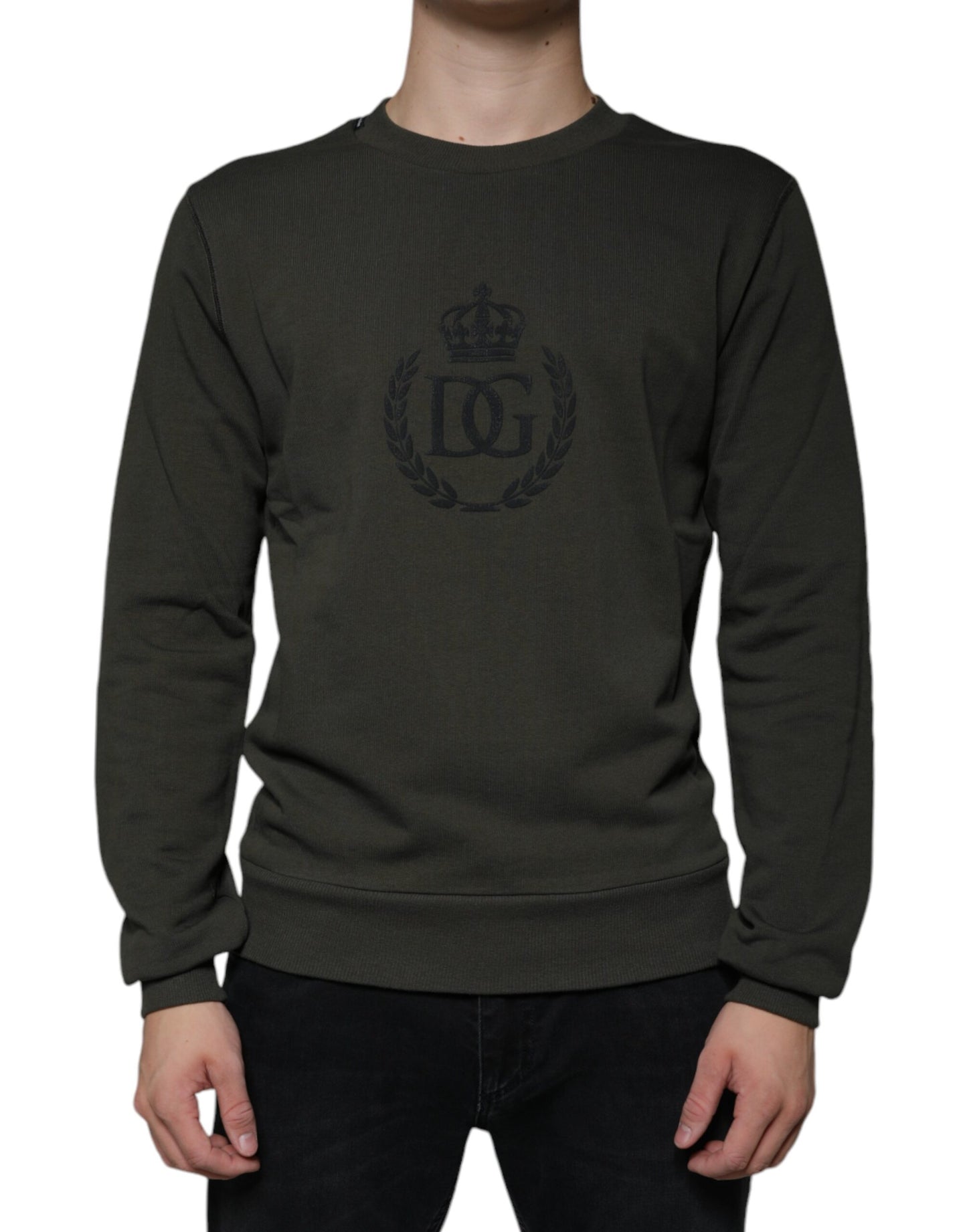 Dolce &amp; Gabbana Army Green DG Crown Crew Neck Pullover Sweater