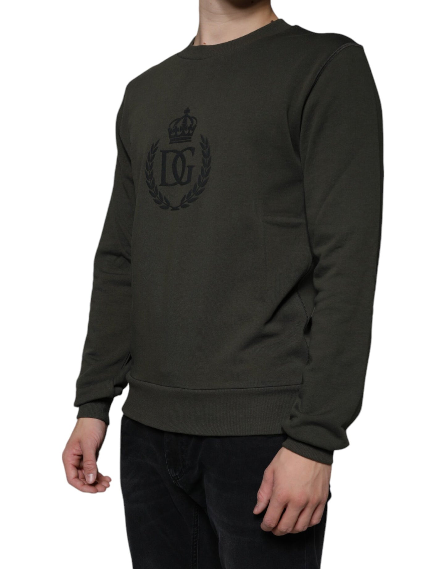 Dolce &amp; Gabbana Army Green DG Crown Crew Neck Pullover Sweater