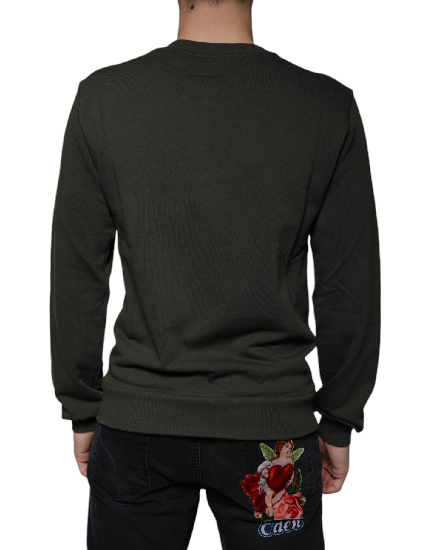 Dolce &amp; Gabbana Army Green DG Crown Crew Neck Pullover Sweater