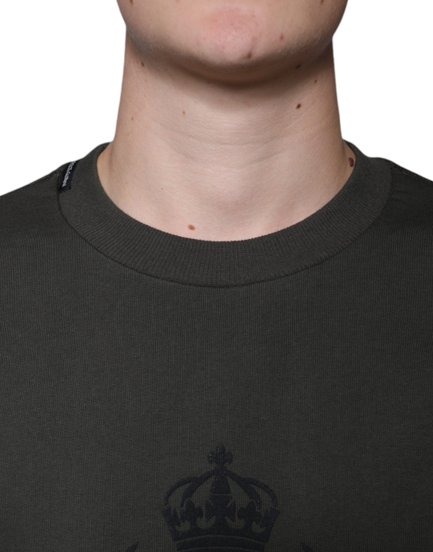 Dolce &amp; Gabbana Army Green DG Crown Crew Neck Pullover Sweater