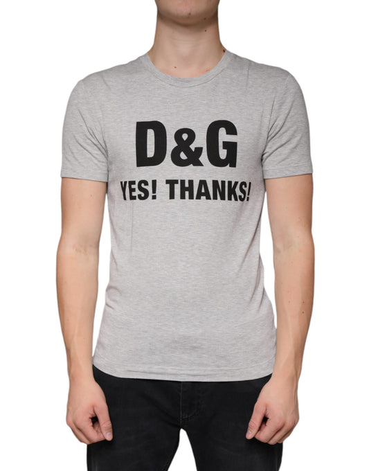 Dolce &amp; Gabbana Gray Logo Print Crewneck Short Sleeve T-shirt
