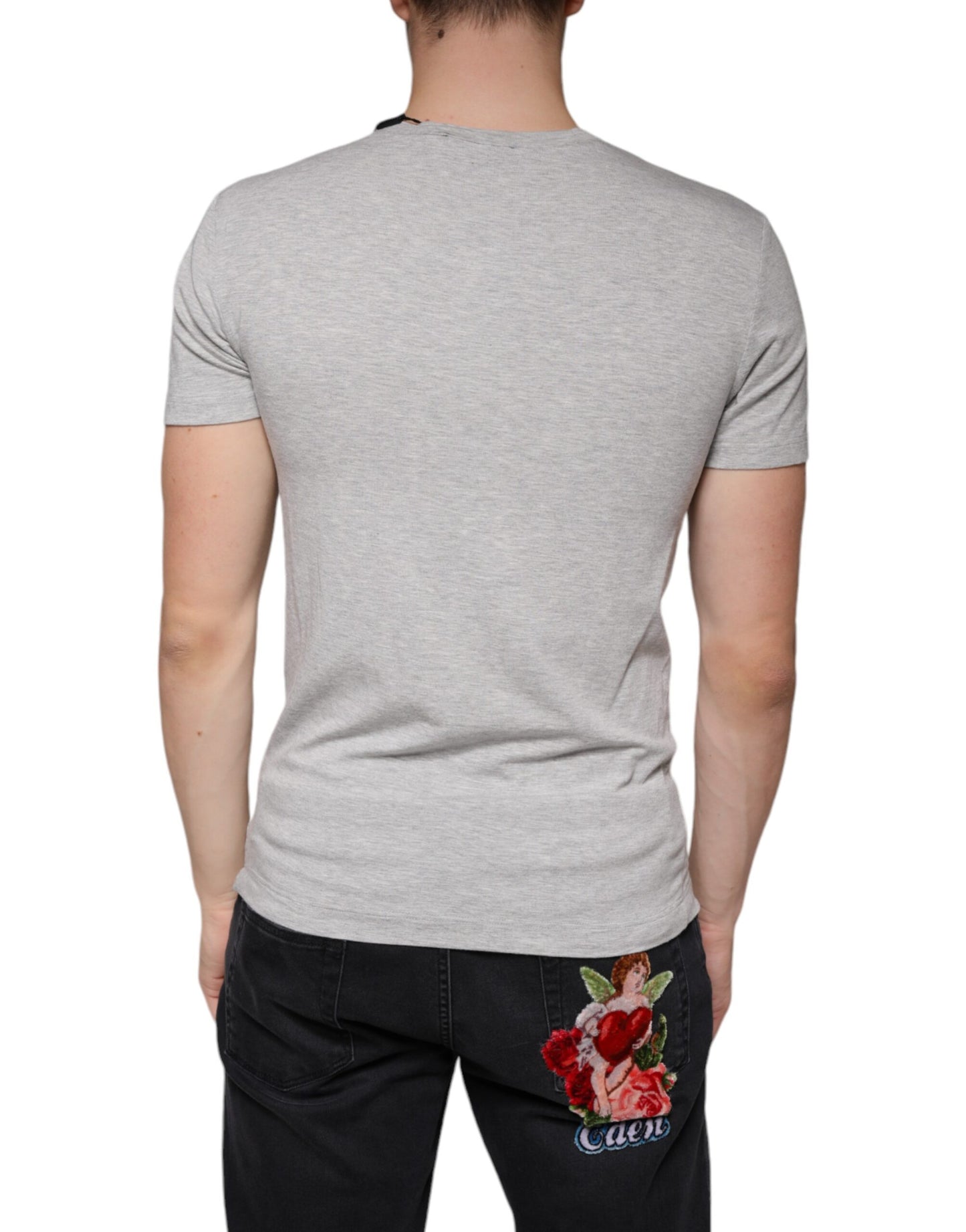 Dolce &amp; Gabbana Gray Logo Print Crewneck Short Sleeve T-shirt