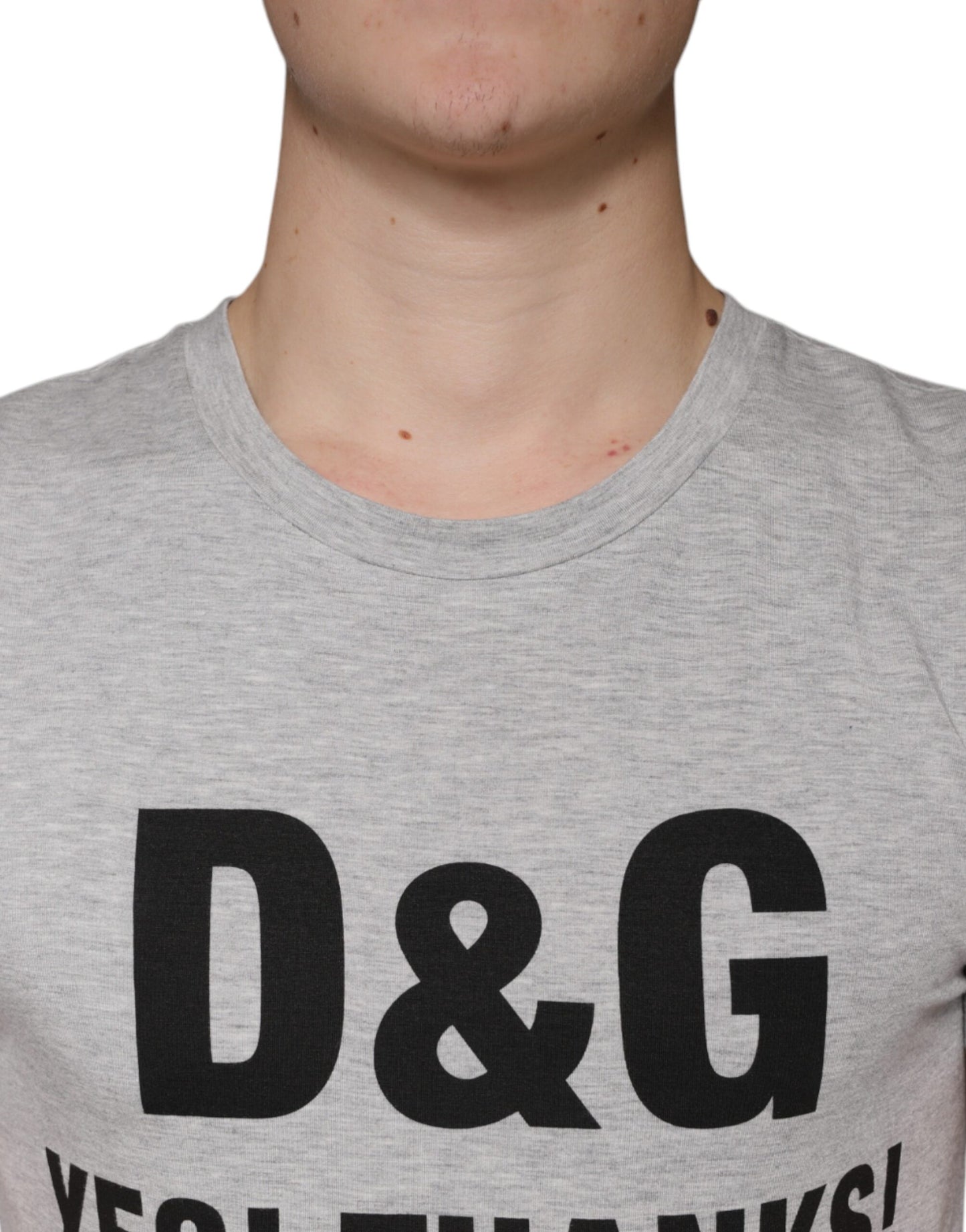 Dolce &amp; Gabbana Gray Logo Print Crewneck Short Sleeve T-shirt