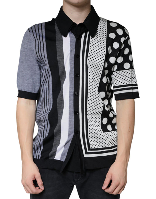 Dolce &amp; Gabbana Black White Polka Dot Collared Polo T-shirt