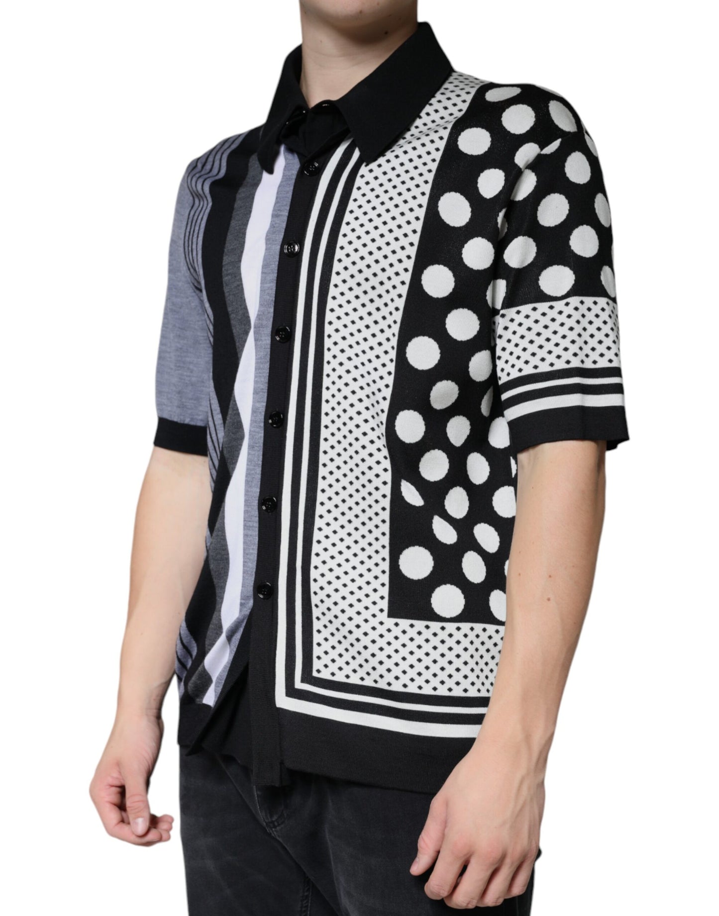Dolce &amp; Gabbana Black White Polka Dot Collared Polo T-shirt