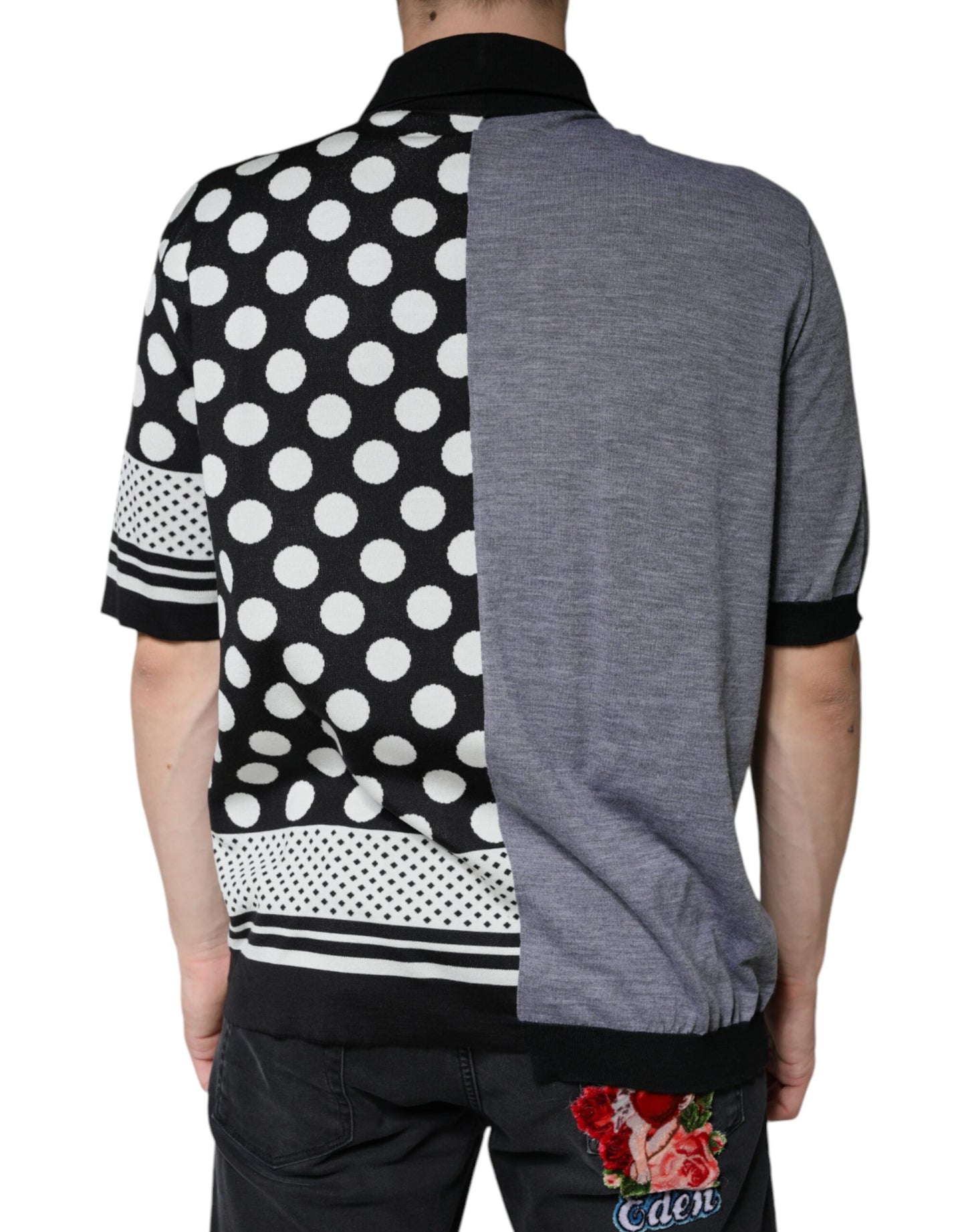 Dolce &amp; Gabbana Black White Polka Dot Collared Polo T-shirt