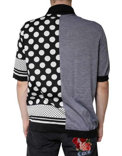 Dolce &amp; Gabbana Black White Polka Dot Collared Polo T-shirt