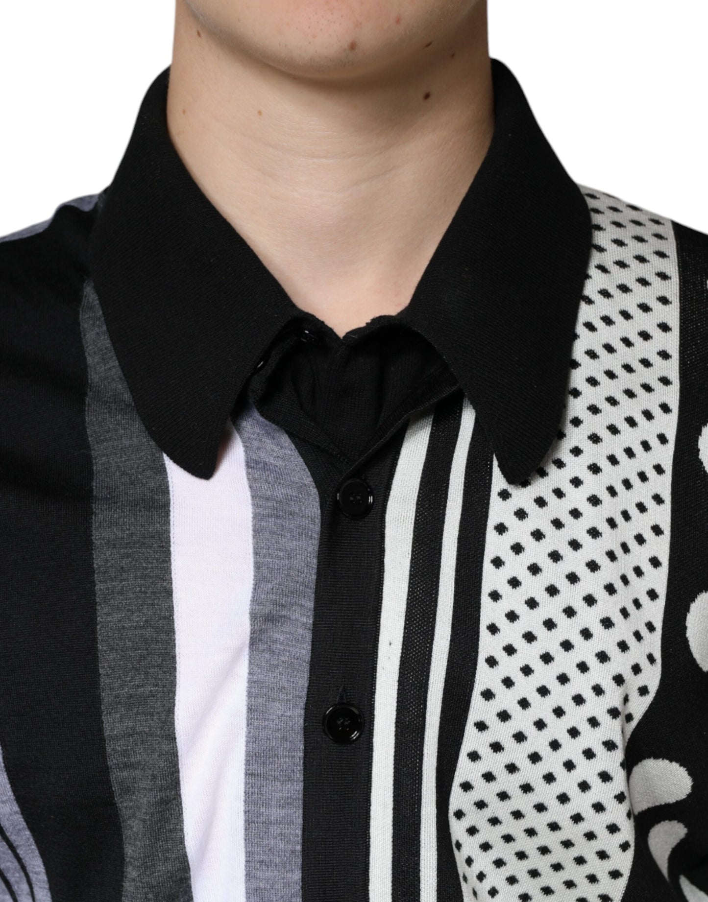 Dolce &amp; Gabbana Black White Polka Dot Collared Polo T-shirt