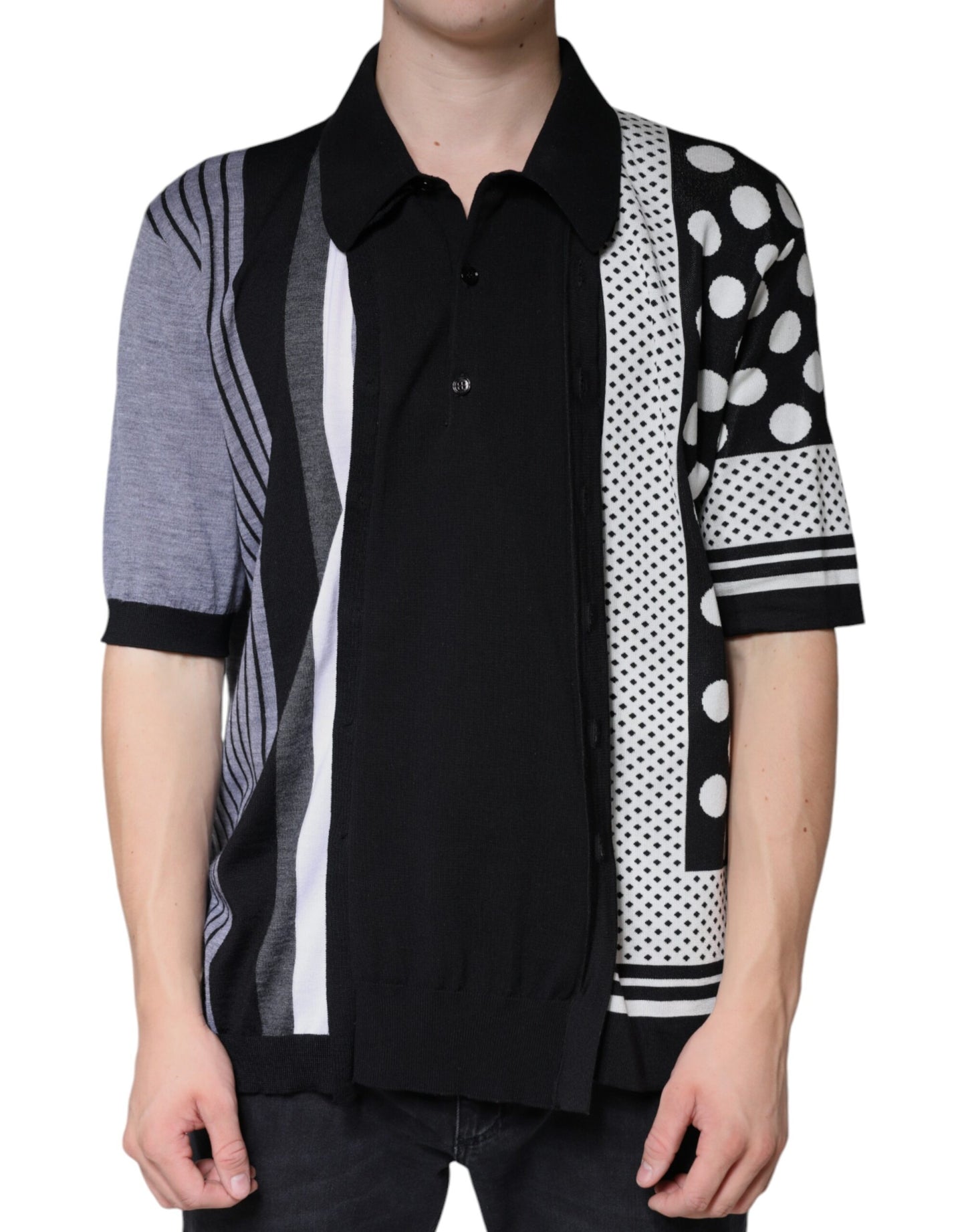 Dolce &amp; Gabbana Black White Polka Dot Collared Polo T-shirt