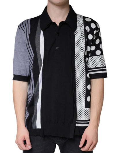 Dolce &amp; Gabbana Black White Polka Dot Collared Polo T-shirt