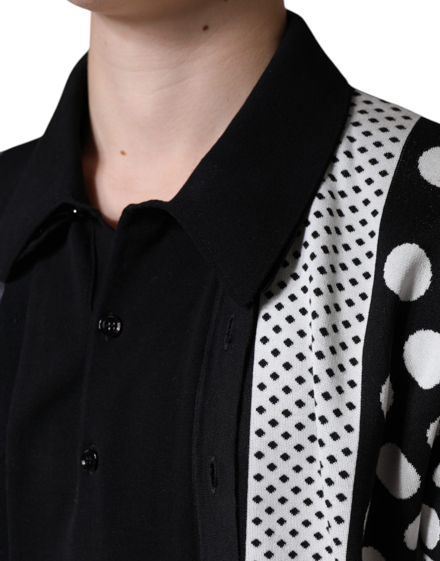 Dolce &amp; Gabbana Black White Polka Dot Collared Polo T-shirt
